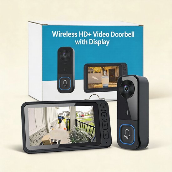 Draadloze Video Deurbel 1080P Draadloze deurbel met camera, waterdicht 4,5 inch IPS-scherm, videodeurbel voor buiten met Bluetooth, 1080p-resolutie, geen wifi, geen app, kijkhoek van 120°, draadloze intercom, nachtzicht, tweewegsaudio van Merkloos