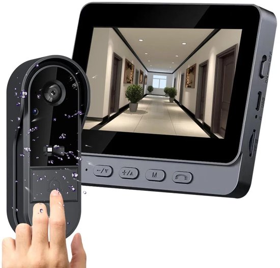 Draadloze video deurbel camera met monitor, 4,3 inch IPS-scherm, infrarood nachtzicht, 2-weg audio-intercom, 170° groothoeklens, waterdicht, geen wifi of app van Merkloos