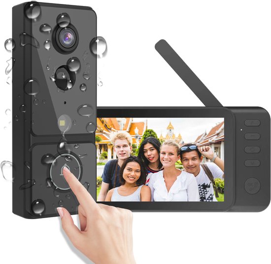 Draadloze Video Deurbel met 4.3" Monitor – Bewegingsdetectie & Actieve Liveweergave – Geen App of Wifi Nodig – 1080P Opname – Nachtzicht – 120° Groothoek – Tweeweg Audio – 4000mAh Batterij – IP65 Waterdicht