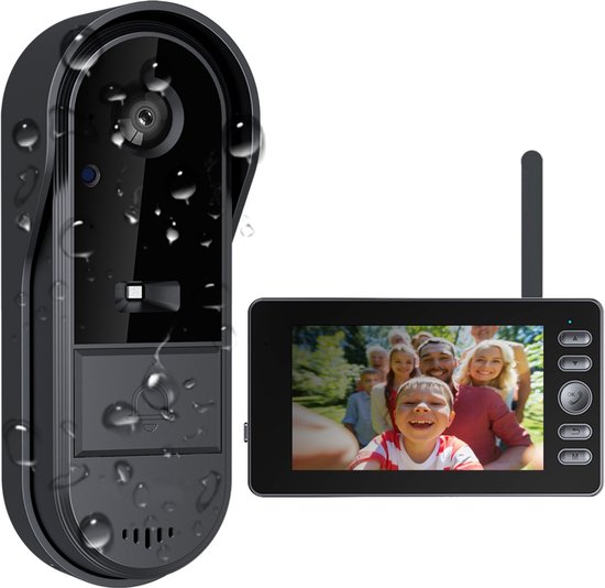 Draadloze Video Deurbel met Camera 1080P – Zonder WiFi/App, 4.3” IPS Scherm, 170° Groothoek, Waterdicht IP65, 2-Weg Intercom met Nachtzicht van Merkloos