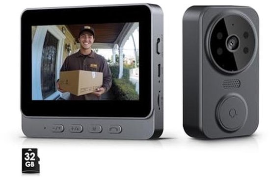 Draadloze Video Deurbel met Camera, 4.3 Inch IPS Scherm, Bluetooth Verbinding, Geen WLAN/App Nodig, Lokale Geheugen, Nachtzicht, 2-Weg Audio, Opname