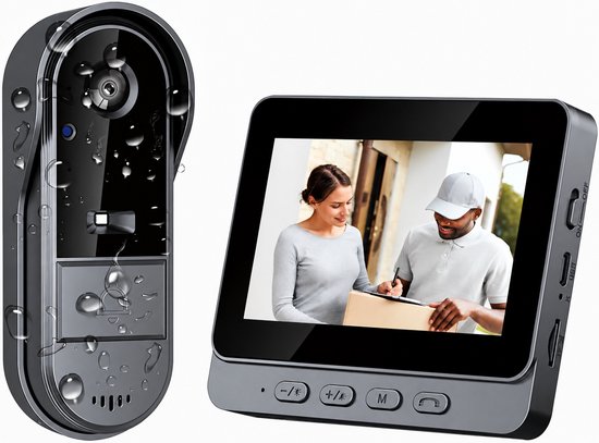 Draadloze Video Deurbel met Camera & 4,3 Inch Scherm – 1080P – 170° Groothoek – Nachtzicht – 2-Weg Audio – IP65 – SD-Opname – Zonder WiFi of App
