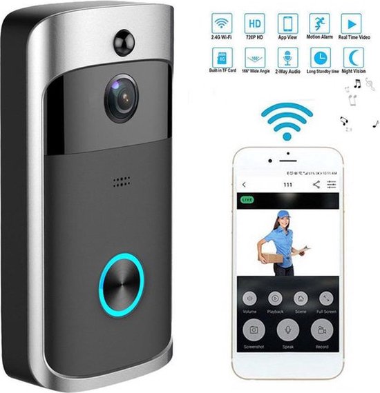 Draadloze Video Deurbel Met HD Camera En Wifi – Slimme Deur Bel 1 Ontvangers Receivers Deurbellen Beldrukker Deurbelsets Bedraad Alarm Bedrade Doorbell Draadloos Waterdichte Gong Drukbel Scherm Videofoon Bewakingscamera's Videodeurbel Webcam Smart van Merkloos