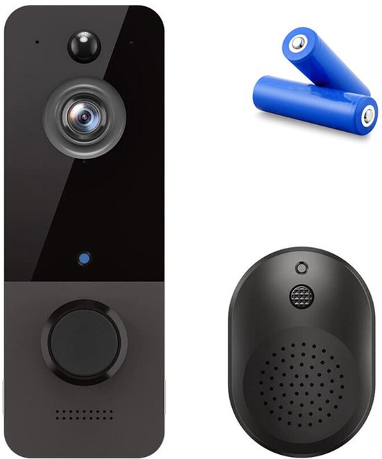 Draadloze videodeurbel, bewakingscamera binnen en buiten, geschikt voor deurbelgeluid, tweewegs spraakcommunicatie, AI-persoonsdetectie, nachtzicht, direct alarm, realtime weergave en opslagfuncties.