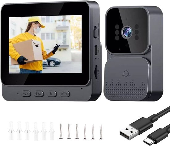 Draadloze Videodeurbel - Deurbel met 4,3 Inch IPS-Scherm - Infrarood Nachtzicht - Tweerichtingsspraak - Ondersteunt TF-Kaart tot 128GB - Foto- en Video-opname - Voor Voordeur en Bezoekerscontrole