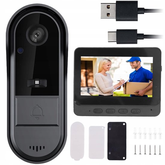 Draadloze videodeurbel - met 4,3 inch scherm - 2,4G draadloze Bluetooth-verbinding - IP65 waterdicht - LED-nachtzicht-invullicht - 170° groothoek gezichtsveld - lus loskoppelbaar - Geschikt voor beveiliging van uw woning van Merkloos