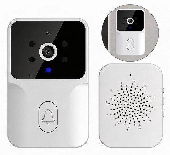 Draadloze videodeurbel met camera, ondersteuning voor 1080p HD-video, nachtzicht en tweewegs spraakcommunicatie; 2,4 GHz wifi; bediening op afstand via app.