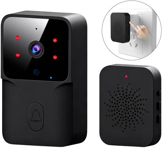 Draadloze videodeurbel met camera, wifi-connectiviteit, nachtzicht en tweewegs spraakcommunicatie; 1:1 beeldhoek.