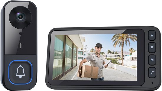 Draadloze videodeurbel met een 1080p HD-scherm – een deurbelcamera met een ingebouwd display. van Merkloos