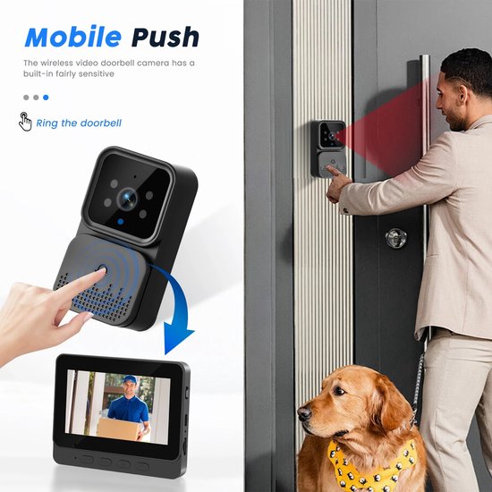 Draadloze videodeurbel met scherm 4,3 '' IPS HD Smart Intercom 2.4G Geen WIFI Zichtbare deurbel Tweerichtingsgesprek Nachtzicht
