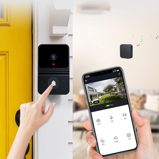 Draadloze videodeurbel, slimme video-intercom, HD-nachtzicht, opladen via wifi, slimme deurbel, tweewegs bellen, nachtzichtfunctie, 2,4 GHz wifi, bediening via app