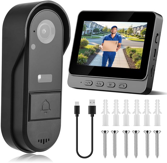 Draadloze Videodeurbel - Videodeurbel met 4,3-inch Monitor - Geen App of Netwerk Nodig - 170° HD-Groothoekcamera - Foto- en Video-opslag - IP65-Waterbestendig met LED-Nachtzicht - Voor Voordeur, Appartement en Woning