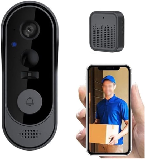 Draadloze videodeurbelcamera, 1080p HD, tweewegsaudio, nachtzicht, geen abonnement vereist, 2,4 GHz wifi, binnen- en buitenbeveiliging voor thuis, grijs.