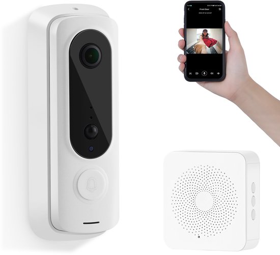 Draadloze videodeurbelcamera met HD 1080P-video,Video-intercom + actieve wake-up + persoonsdetectie + lithiumbatterij met hoge capaciteit + IP65 waterdicht van Merkloos