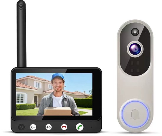 Draadloze videodeurbelcamera, werkt op batterijen (niet meegeleverd). van Merkloos