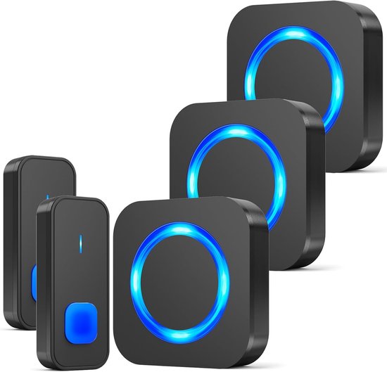 Draadloze Waterdichte Deurbelset voor Buiten met 2 Zenders en 3 Ontvangers - 400M Bereik, 55 Melodieën, 5 Volumes en LED-Display
