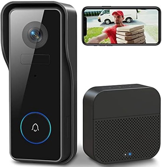 Draadloze WiFi Videodeurbel met 2K HD Camera, PIR Bewegingsdetectie, Nachtzicht, Twee-Weg Audio, Oplaadbare Batterij, IP66 Waterdicht, Ondersteuning SD Kaart en Cloudopslag van Merkloos