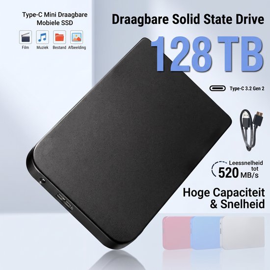 Draagbare Externe Harde Schijf 120TB – 2.5 Inch Externe HDD/SSD – USB 3.0 High-Speed – Schokbestendige Metalen Behuizing – Plug & Play – Zwart