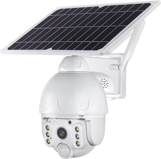 DrPhone IPCAM5 - 1080P Full HD - 4G Sim - 4MP - PTZ Camera - 355° PAN 160 ° Tilt - Zonne Energie - IP67 Waterdicht - Audio - Beveiligingscamera - Wit van DrPhone
