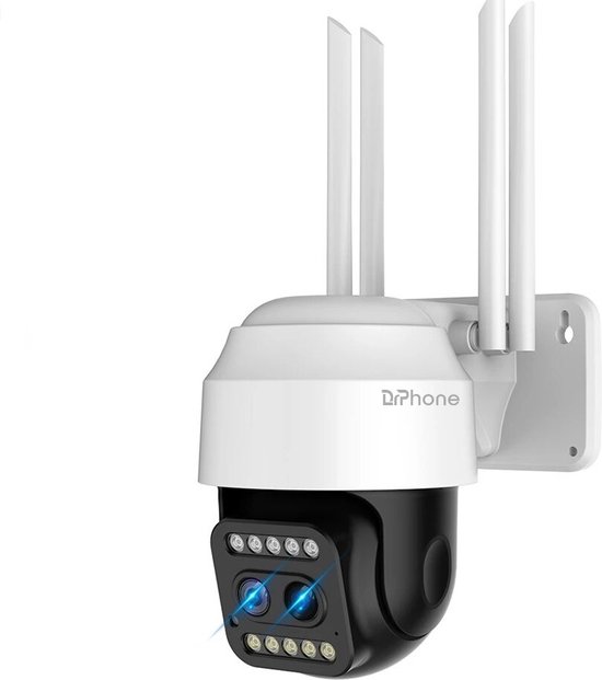 DrPhone IPCAM7 – PTZ IP Camera - Full HD 2MP - Pan & Tilt - Wifi Camera – Kleurnacht visie -Binnen & Buitencamera – Bewakingscamera – IP66 Waterdicht - 10 keer digitale vergroting – Wit/Zwart van DrPhone