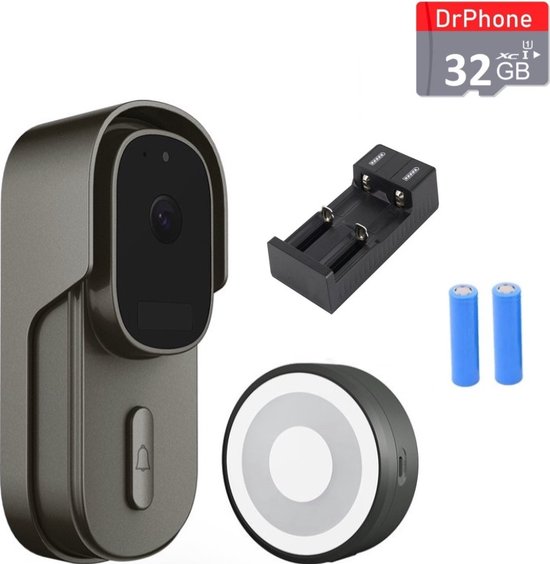 DrPhone LM4-C – Camera Deurbel Met Binnenbel – Met Stroomaansluiting & 32GB Opslag - Smartcam Camera Deurbel Met Alexa & Google Assistant – Camera Deurbel Met Mobiele App - Zwart van Merkloos