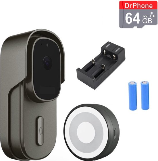 DrPhone LM4-D Slimme Video Deurbel met Binnenbel – Bekabelde Camera Deurbel met 64GB Opslag, App, Alexa & Google Assistant – Zwart van Merkloos