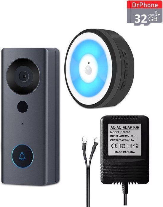 DrPhone LM6-B – Camera Deurbel Met Binnen Bel + MicroSD-Kaart (32GB) Bekabeld - Smartcam Camera Deurbel Met Alexa & Google Assistant – Camera Deurbel Met Mobiele App – Zwart van Merkloos