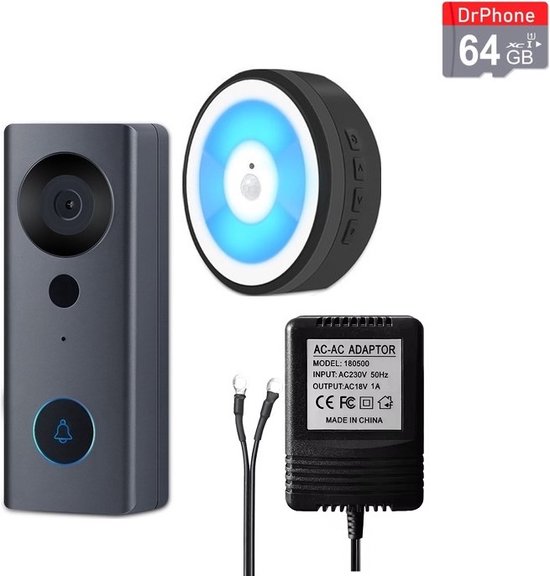 DrPhone LM6-C – Camera Deurbel Met Binnen Bel + MicroSD-Kaart (64GB) Bekabeld - Smartcam Camera Deurbel Met Alexa & Google Assistant – Camera Deurbel Met Mobiele App – Zwart van Merkloos