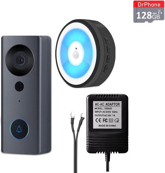 DrPhone LM6-D – Camera Deurbel Met Binnen Bel + MicroSD-Kaart (128GB) Bekabeld - Smartcam Camera Deurbel Met Alexa & Google Assistant – Camera Deurbel Met Mobiele App – Zwart van Merkloos