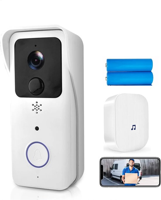DrPhone LM7 - Camera Deurbel Met Binnen Bel Set - 5Ghz + 2.4Ghz Smartcam Camera Deurbel Met Tuya App Besturing – Waterdicht - Wit