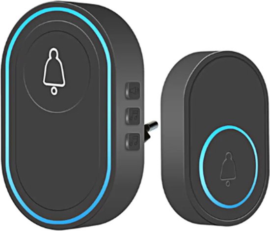 DrPhone Ringlink - Draadloze Deurbel - 58 Melodieën - 5 Verstelbare Geluidsniveaus - Afstand Tot 300 Meter - Deurbel Set - IP65 Waterdicht - Zwart