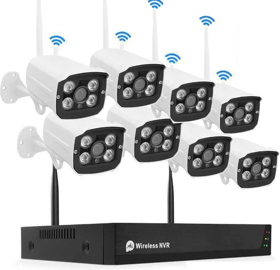 DrPhone SecureVision - NVR Camera Kit - 8 Camera Set - Bewegingsdetectie & Human Shape Detection - IP66 Waterdicht - 5MP - Tweeweg Communicatie - Verbinding tot 800 Meter - 2 TB HDD - Wit van DrPhone