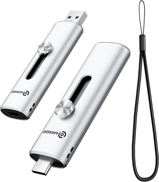 Dubbele poort USB-drive - Geheugenstick - Bestanden Overzetten - Dubbele USB aansluiting - 512 GB - Zilverkleurig