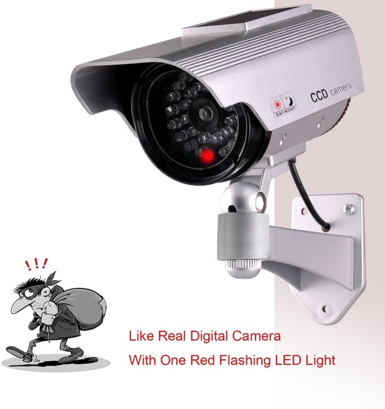 Dummy Beveiligingscamera – Binnen & Buiten – Met Knipperend LED – Waterdicht IPX4 – Zilver – CCTV Nepcamera van Merkloos