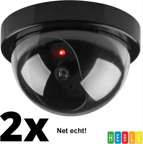 Dummy Camera - 2 STUKS - Beveiliging buiten en binnen - Beveiligingscamera - Met LED indicator - Nep camera - Dummy Bewakingscamera 35W - Rond - van Heble® van Merkloos