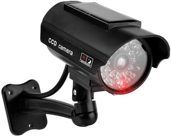 Dummy Camera - Dummy Beveiligingscamera - Realistische look - Nep Camera - Solar Powered - Op zonne-energie werkende gesimuleerde beveiligingscamera - Nep Security Cam met rood knipperend led indicator - Binnen en buiten - Dummy camera - Zwart van Merkloos