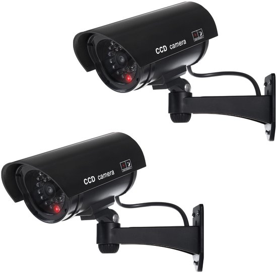 Dummy camera met knipperende LED - 2 stuks - IR1100 B IR voor buiten, zwart van Merkloos