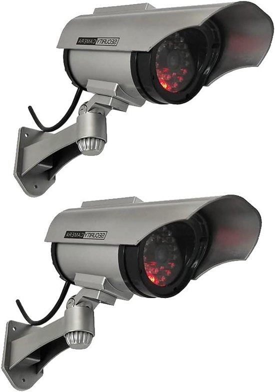 Dummy Camera Set - Nep Beveiligingscamera - Woning Beveiligen - Met Knipperend LED - 2 Stuks - Zilver van Merkloos