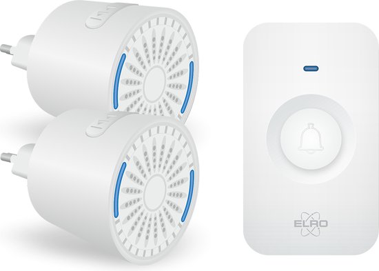 ELRO DB2000 Draadloze Deurbel Set – met 2 Compacte Plug-In Ontvangers - Bereik 200 meter - IP65 Waterdicht - 64 Melodieën - Wit