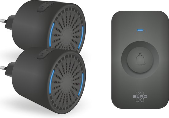 ELRO DB2000 Draadloze Deurbel Set – met 2 Compacte Plug-In Ontvangers - Bereik 200 meter - IP65 Waterdicht - 64 Melodieën - Zwart