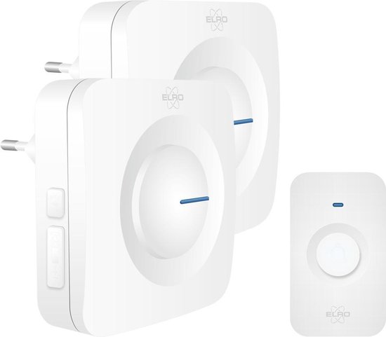 ELRO DB3000 Draadloze Deurbel Set – 2x Plug-in Ontvanger - Bereik 300 meter - IP65 Waterdicht - 64 Melodieën - Wit