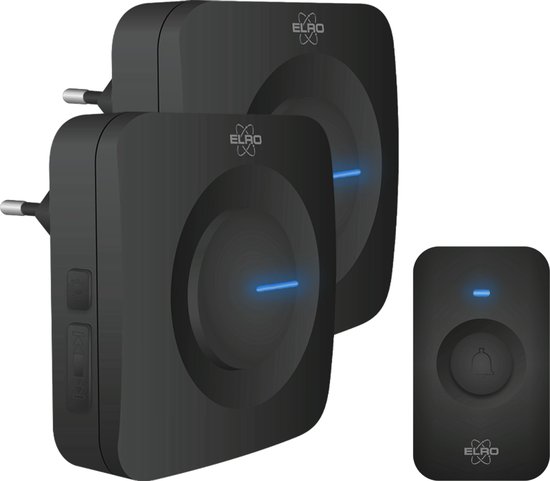 ELRO DB3000 Draadloze Deurbel Set – 2x Plug-in Ontvanger - Bereik 300 meter - IP65 Waterdicht - 64 Melodieën - Zwart
