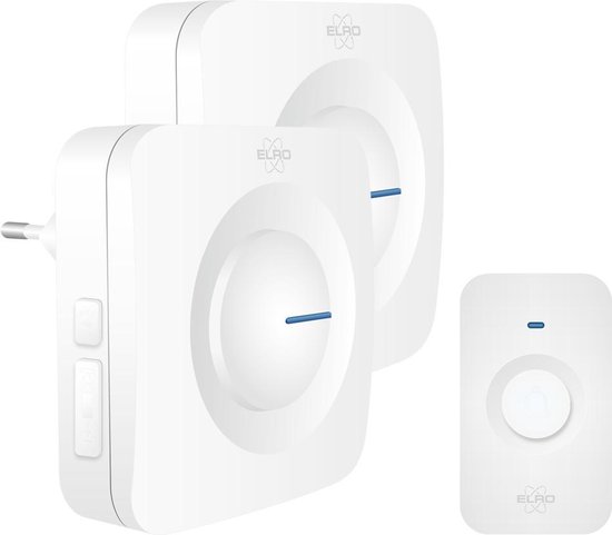 ELRO DB3000 Draadloze Deurbel Set – met 1x Ontvanger op batterij + 1x Plug-in Ontvanger - Bereik 300 meter - IP65 Waterdicht - 64 Melodieën - Wit