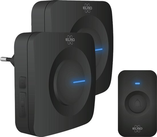 ELRO DB3000 Draadloze Deurbel Set - met 1x Ontvanger op batterij + 1x Plug-in Ontvanger - Bereik 300 meter - IP65 Waterdicht - 64 Melodieën - Zwart