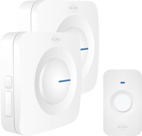 ELRO DB3000 Draadloze Deurbel Set – met 2x Ontvanger op batterij - Bereik 300 meter - IP65 Waterdicht - 64 Melodieën - Wit