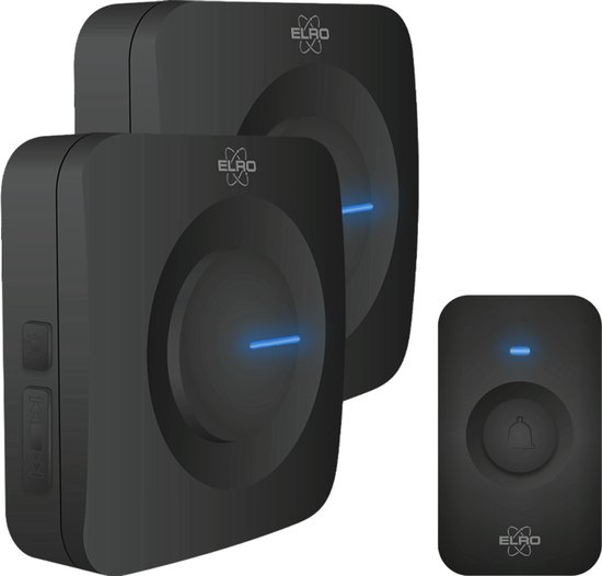 ELRO DB3000 Draadloze Deurbel Set – met 2x Ontvanger op batterij - Bereik 300 meter - IP65 Waterdicht - 64 Melodieën - Zwart