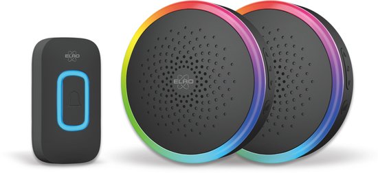 ELRO DB5000 Draadloze Deurbel Set – Multi Colour LED – 2x Ontvanger op batterij – 300M Bereik – IP44 Waterdicht – 61 Melodieën