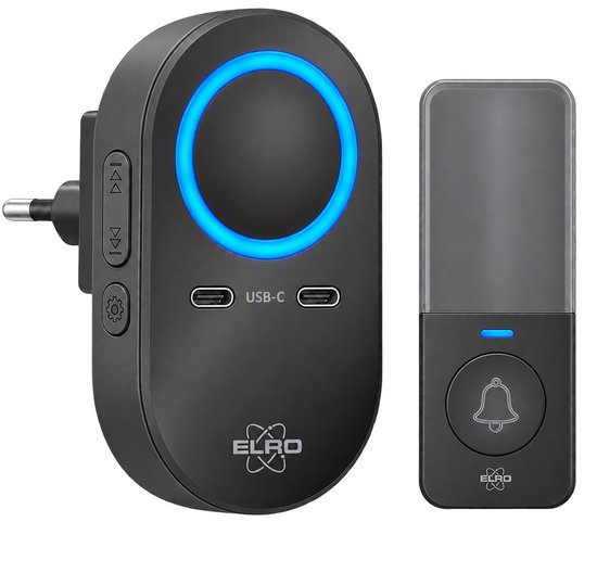 ELRO DB6000 Draadloze Kinetische Deurbelset - Met 2x USB-C Snellaadpoorten - Geen Batterijen Nodig