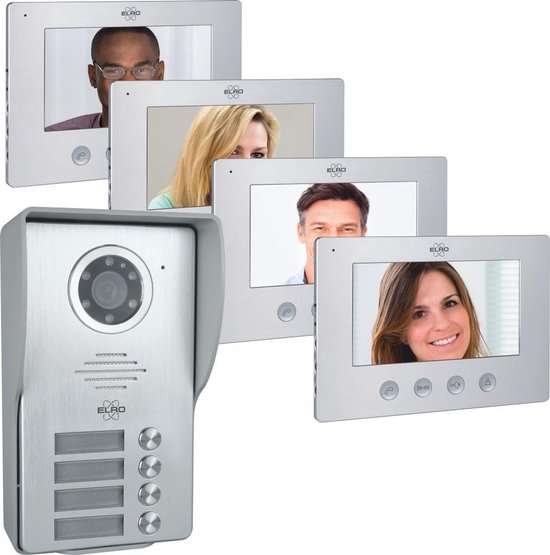 ELRO DV4000-4 Video Deur Intercom – 4 Appartementen - 1080P Full HD Camera met nachtzicht – 4-draads kabel – 16 Beltonen van Elro