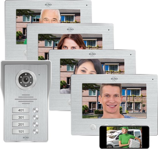 ELRO DV4000IP4 Wifi IP Video Deur Intercom – 4 appartementen - 1080P Full HD Camera met nachtzicht – 4-draads kabel – 16 Beltonen van Elro